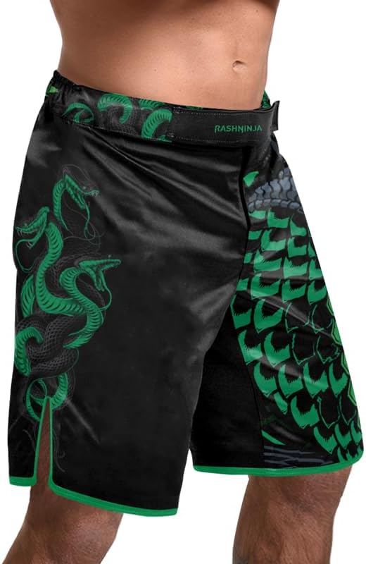Snake Men’s Fight Shorts for Mixed Martial Arts Grappling BJJ Fighting Trunks with Drawstring
