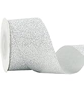 MEEDEE Silver Glitter Ribbon Gift Wrapping Cut Edge Ribbon 1-1/2 inch x 10 Yards Sparkly Ribbon f...
