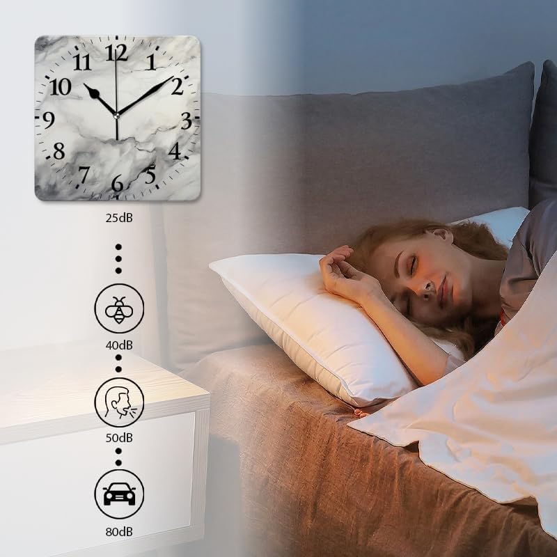 Quartz Wall Clocks Non-Ticking Silent Battery Operated Modern Wall Clocks Decorative for Home,Bedroom-Marble Texture On White Background with Gray and Black Lines(14inch)
