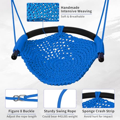 Image of Hi-Na Kids Swing for Swing Set, Heavy Duty Rope Swings with Snap Hooks and Straps, 440LBS Capacity, Toddler Swing Seat for Indoor Porch, Outdoor Playground, Tree, Blue