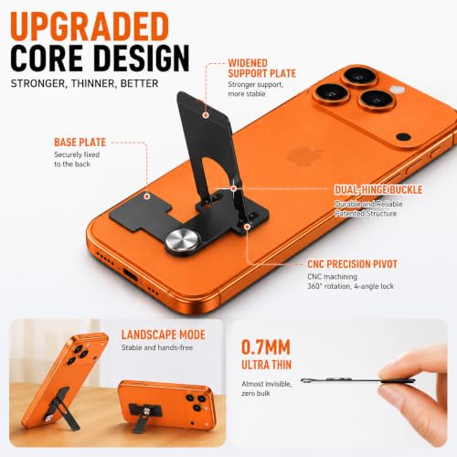 Image of Mizi Ultra Thin Phone Kickstand, 0.7mm Slim 360 Rotating Metal Phone Stand, Vertical & Horizontal Foldable Cell Phone Holder with Strong 3M Adhesive for iPhone, Samsung & Android Smartphones - Black