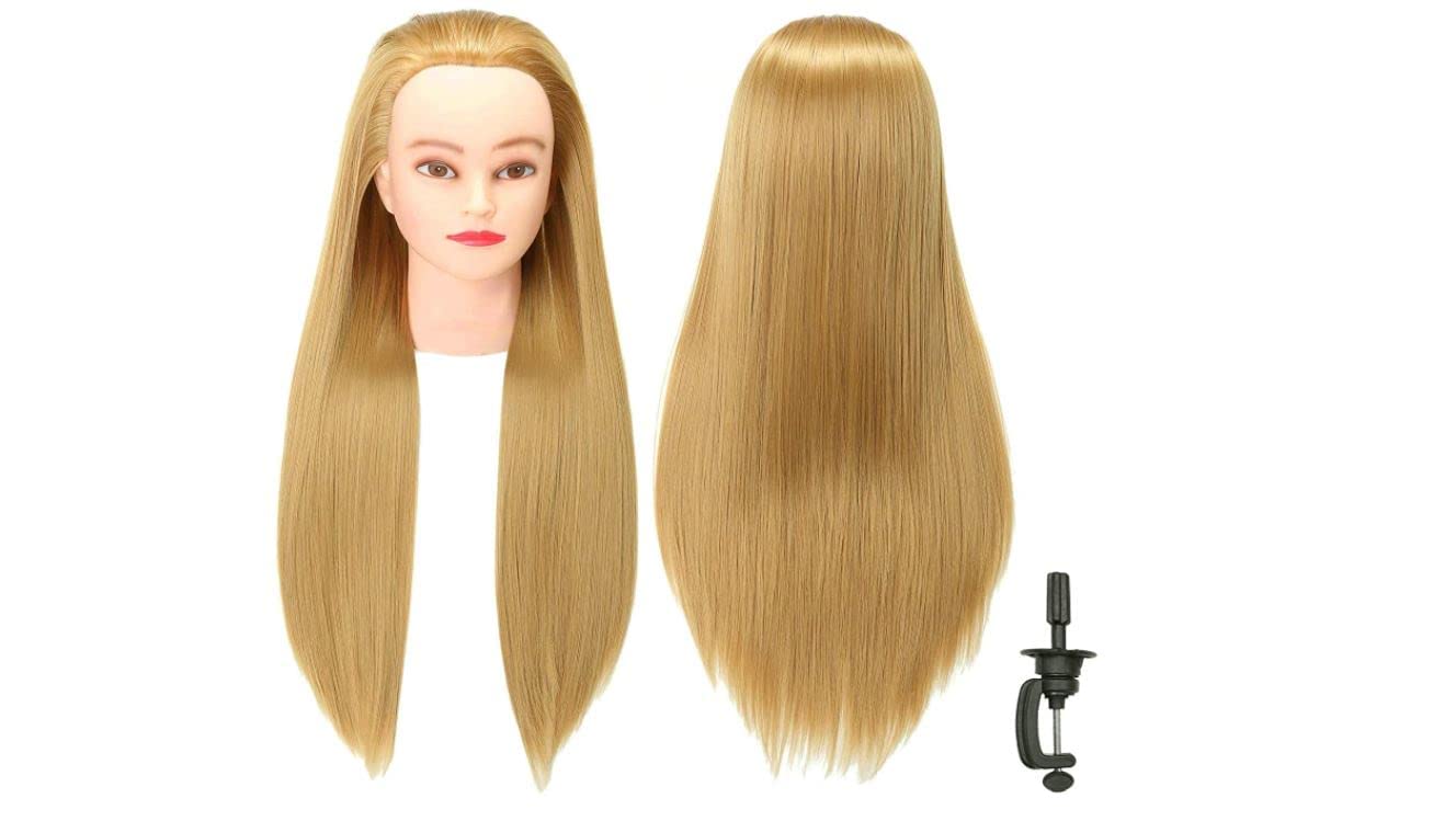 DELUXE HAIR Hair Extensions And Wigs Saloon Use Hair Dummy For Hair Styling, Practice/Cutting/Practice all purpose With Clamp Stand Golden Pack of 1