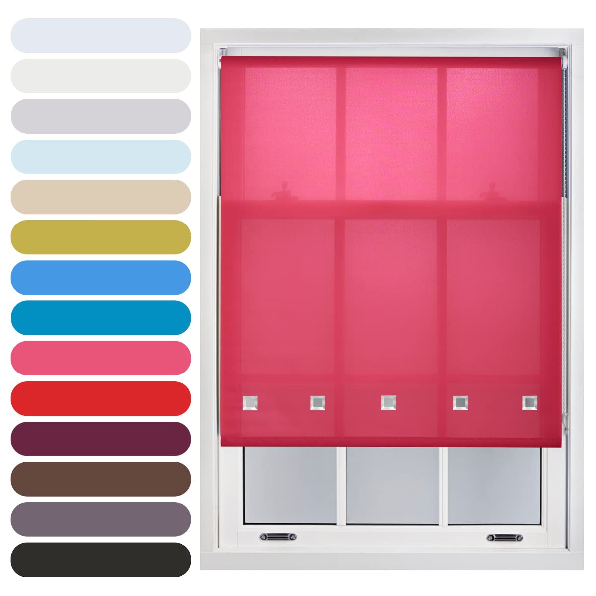 FURNISHED Square Eyelet Light Filtering Polyester Daylight Kitchen Blinds Trimmable Window Blind, Fuchsia, 80W x 165H cm