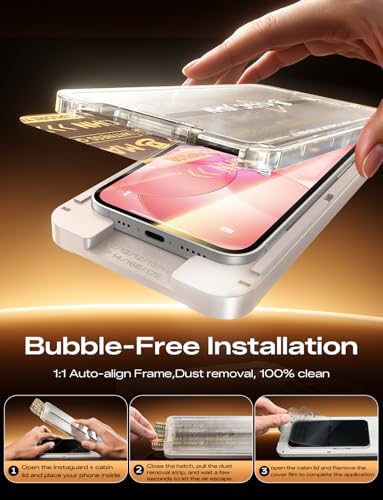 MAGIC JOHN 2PACK 3rd Gen for iPhone 17e/16e Screen Protector, One-Pull Easy Install, HD Clear, Smooth Touch, Auto-Align Screen, 9H Glass — view 5