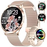 LIGE 薄型レディーススマートウォッチ（Bluetoothダイヤル/受話器）、1.32インチAMOLEDハイビジョンディスプレイ、100+スポーツモードフィットネストラッカーウォッチ、5 ATM防水/IP 68/歩数計smartwatch、iOS腕時計 レディース、着信通知smart watch for women、2つのバンド、ゴールド