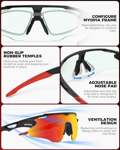 Image of Photochromic Sunglasses for Men Women, Transition Sunglasses for Cycling | Lightweight TR90 Frame, UV Protection, Photochromic Lens, Adjustable Nose Pad, Ideal for Cycling Driving Mtb Running