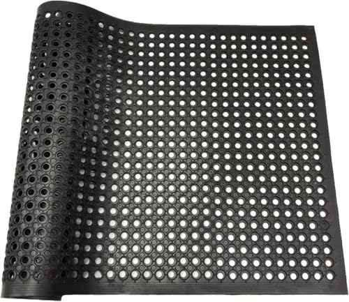 GOOFCXO 穴あきゴムマット 90x210 cm 厚10mm 泥落とし 玄関マット 業務用 ラバー 屋外 カット可能 滑り止め 水抜け 駐車場 飲食店 戸外