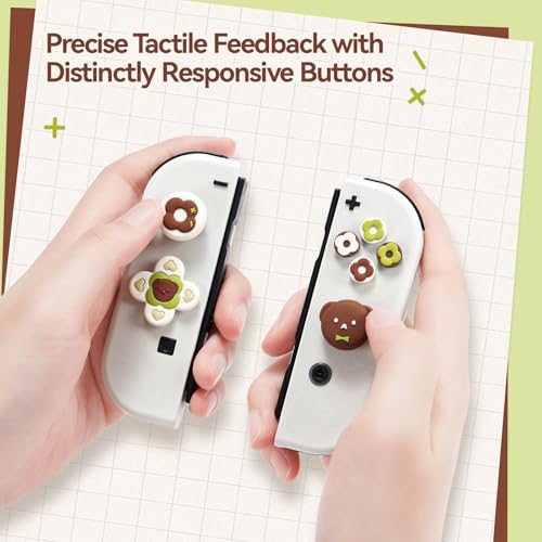 Image of GeekShare Cross D-Pad Button Caps Thumb Grip Caps Set Compatible with Switch /OLED, ABXY Key Buttons Sticker Cover Caps for Switch, Kuma Donut