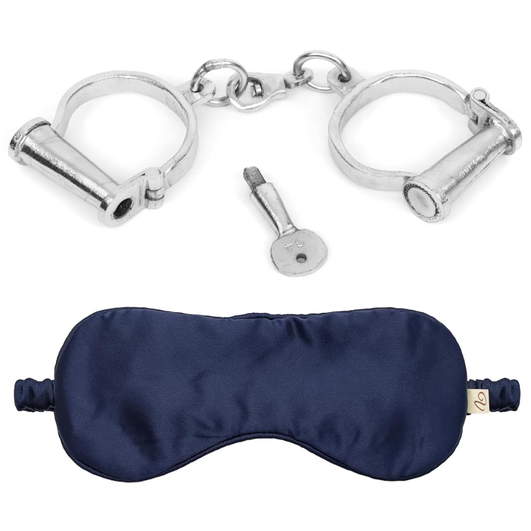 Vintageware® Carbon Steel Handcuff & Eye Mask Combo | For Role Play, Theatre, Travel & More