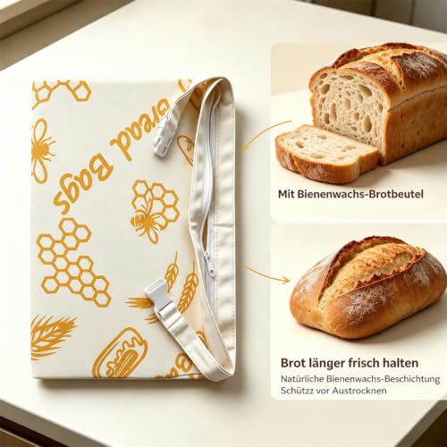 FLYGRRIV Bienenwachs Brotbeutel 2 Stück, Wiederverwendbar für Brot 43×33 cm – Ansicht 5