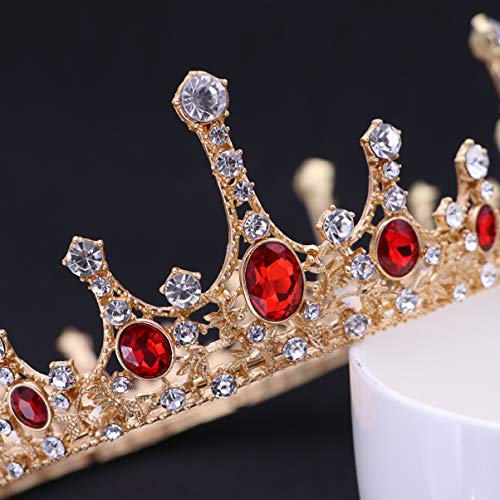 FOMIYES Crystal Red Rhinestone Ruby Crown Crown