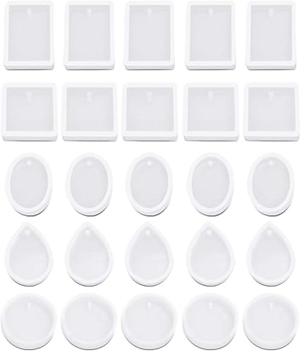 AIFUDA - 25 moldes de fundición de joyería, 5 estilos de moldes de resina colgantes con agujero para colgar joyas de resina, llavero, colgante,