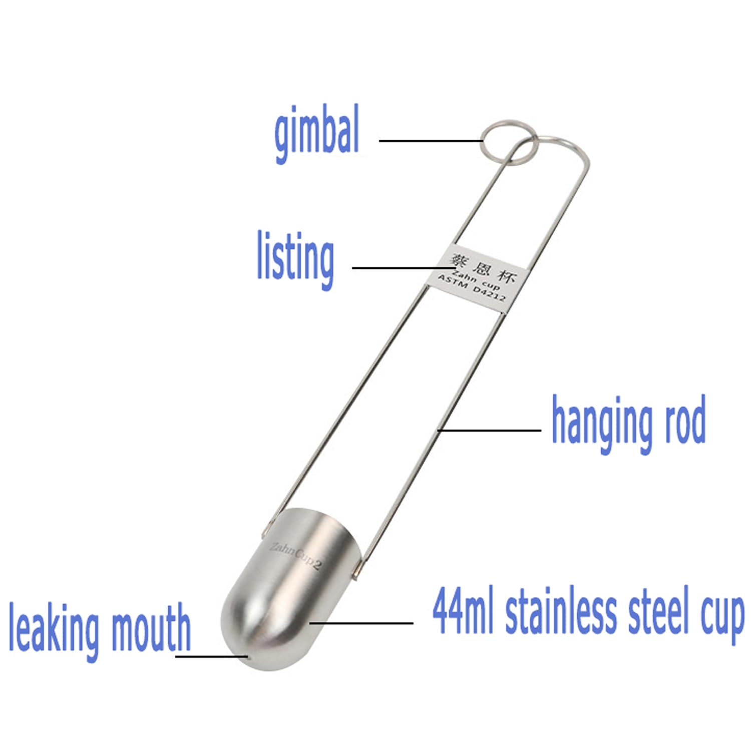 Vaso de viscosidad, viscosímetro de acero inoxidable tipo inmersión para medición de alta viscosidad, capacidad de 44 ml para acabados de pintura y aceite
