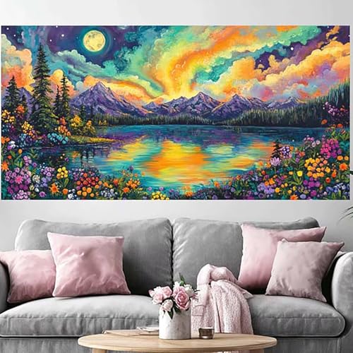 Peinture Diamant Aurore 5D Grand Format 80x240cm pour un Salon Lumineux et Relaxant O-371G