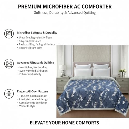 Image of Home Stylish Luxury Ultrasonic Punch AC Comforter Blanket - Quilted Microfiber Floral Pattern, Lightweight Breathable Hypoallergenic All‑Season Blanket for Bedroom, Travel (228x228 Cm) Blue Grey
