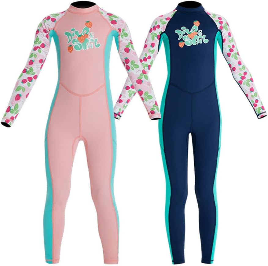 Kids Girls One Piece Long Sleeve Swimsuit Sun Protection Sunsuit