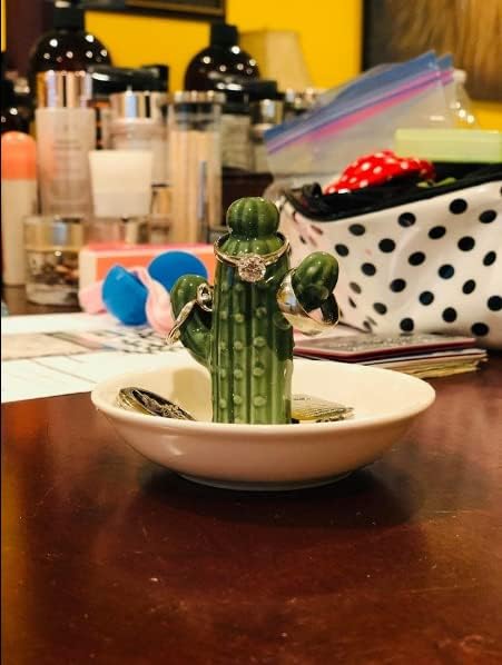 PUDDING CABIN Cactus Ring Holder Dish, Decorative Cactus Decor, Birthday & Christmas Gifts for Women & Girls Cactus Green