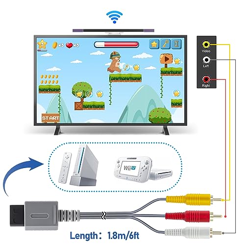 Image of 2 in 1 Wii Sensor Bar + Wii Composite Audio Video Cable, Wii AV Cables and Wired Motion Sensor Bar, Wii Replacement Cables Set Compatible with Wii Console