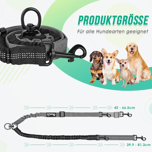 Eyein Doppelte Hundeleine, Verhedderungsfreie 360° drehbare Doppelleinen mit 2 Hunden, Verstellbare reflektierende Splitterleine für kleine mittelgroße und große Hunde, Schwarz & Grau, M