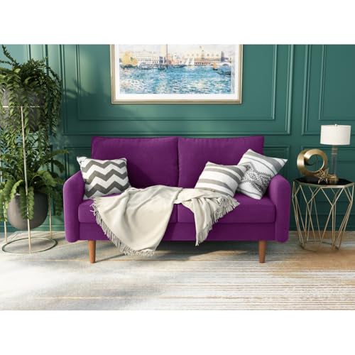 Image of Morrone Velvet Loveseat 2-Seater Sofa, Modern Upholstered Couch for Living Room, Bedroom and Office, Plush Cushion Accent Seating Furniture (Purple, 2 Seater)