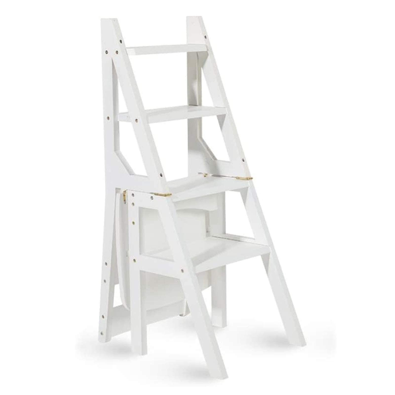 Échelle de bibliothèque transformable en chaise en bois blanc 4 marches