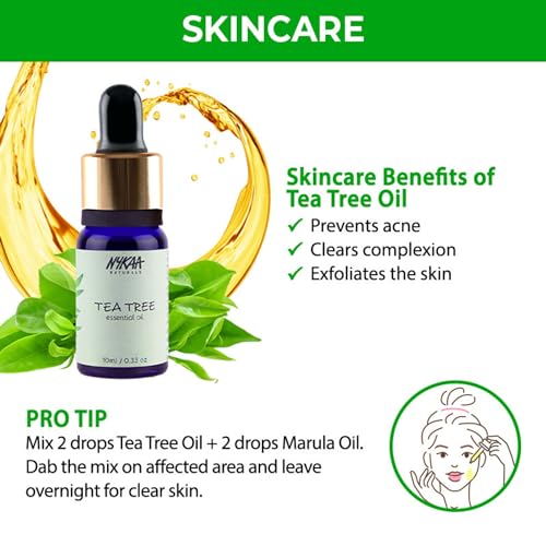 Image of Nykaa Naturals Tea Tree Essential Oil, 10ml| Cold Pressed Essential Oil| Ideal for Skincare & Haircare| For Hair Growth & Scalp Treatment|Combats Dandruff & Prevents Acne