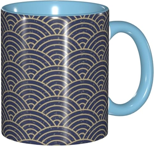 マグカップ 和柄 青海波 コーヒーコップ 330ml 陶器 食器 セラミック 耐熱カップ おしゃれ 北欧 お茶 牛乳 朝食マグ 電子レンジ対応 大容量 軽量 雑貨 ボックス付き 誕生日 プレゼント