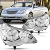 Headlights Assembly Pair for 2007 2008 2009 2010 Chrysler Sebring Headlamps Head Lights Replacement Driver and Passenger Side,Chrome Housing Clear Reflector
