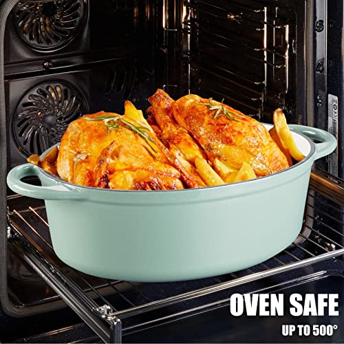 Godappe Enameled Oval Cast Iron Dutch Oven 7 Qt Dutch Oven Pot With Lid Non-Stick Enamel Coated Dutch Oven For Braising, Broiling, Bread Baking, Frying(Olive Green) #TOP3