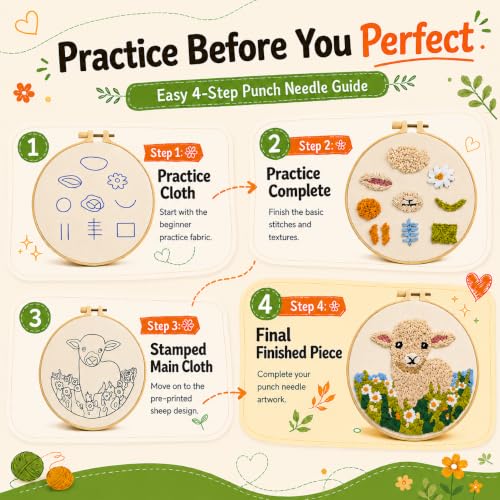 Image of Punch Needle Kit for Beginners - Calf Punch Stitching Kit for Adults, DIY Needle Punch Kits for Art Crafts, Ideal for All Ages, Perfect for Festival Decorations & Gifts