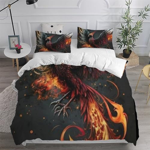 Ensemble d'impression 3D Feu Le Phoenix Super King 260x220cm avec 2 taies