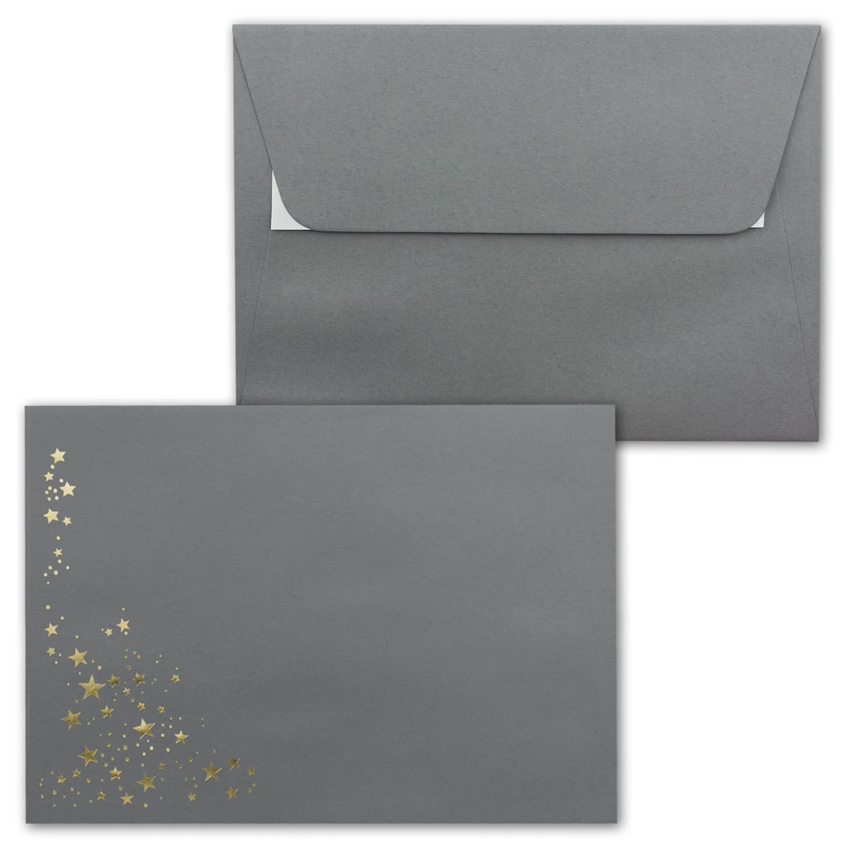 1000 x koperty bożonarodzeniowe - DIN C6 - ze złotym metalicznym tłoczonym deszczem - kolor: ciemnoszary - klejenie, 120 g/m² - 114 x 162 mm