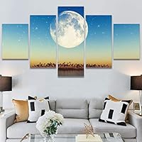 SIGNWIN 5 Panel Canvas Wall Art Modern Art Astronomy & Space Dramatic Minimalist Moon Multicolor Photography for Home Decorations Ready to Hang - 60