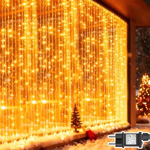 Cozymeow Cortina de Luces 600 LED 6M x 3M Lucas Navidad con Enchufe, Temporizador, 8 Modos Impermeable Cascada Lucas para Exterior Balcon Jardin Terraza Escaparates Decoración - Blanco Cálido