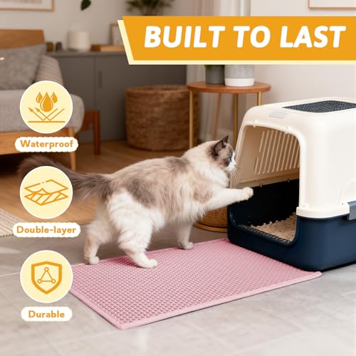 Image of Pieviev Cat Litter Mat Double Layer Waterproof Urine Proof Trapping Mat 1 Pack (Pink, 24x15 Inch (Pack of 1))