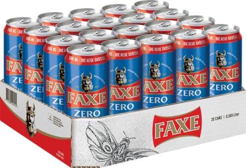 FAXE ZERO – 0,0 % Lagerbier (20x568ml) – Frisches Lagerbier mit 0,0 % vol. Dänisches Bier mit ausgewogenem Geschmack. Alkoholfreies Dosenbier, ideal für Ausflüge, Sport & entspannte Momente