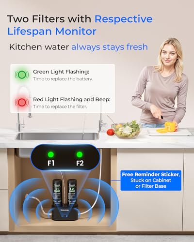 Image of Waterdrop DLG-L Under Sink Water Filter, Reduces Chlorine Lead Chloramine Bad Taste, 2 Stage Under Sink Water Filtration System with Separate Faucet, Life Indicator, Innovative Dual Filtered Flows