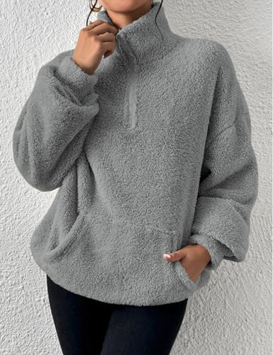 Wyeysyt Womens Sherpa Pullover Quarter Zip Sweatshirts Casual Long Sleeve Fleece Sherpa Outwear with Pockets3
