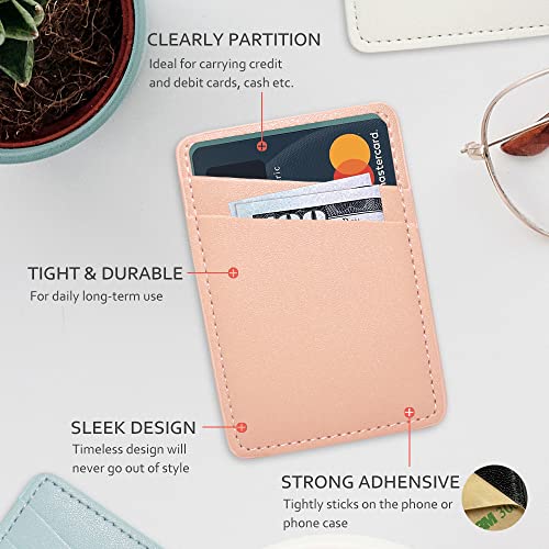 Limvory Phone Wallet, Leather Phone Card Holder Adhesive Stick On Credit Card Pocket For Back Of Phone Case For Iphone And Android-White, Pink #TOP1