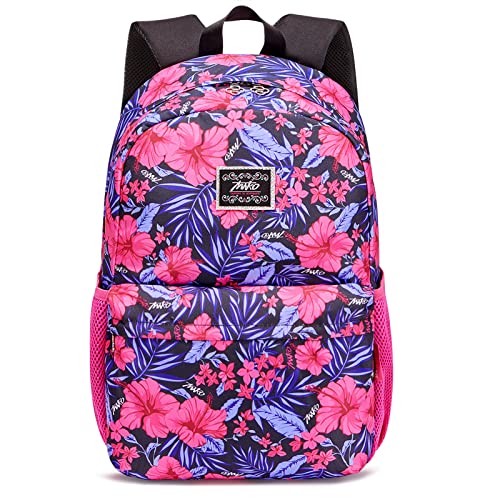 Bendopa Canvas Floral Backpack for Women College Book bag Causal Daypack Black
