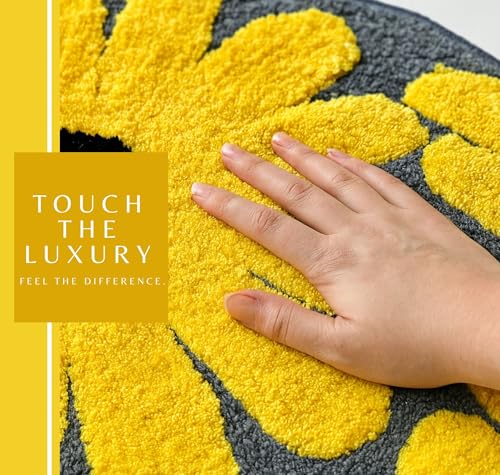 Image of SANMARINO Luxurious 2000 GSM Microfiber Bath Mat | Super Soft, Thick & Fluffy | Anti-Skid, Super Absorbent, Machine Washable Bathroom /Bedroom /Kitchen /Door Mat (40x60 cm, Pack of 1) Yellow & Grey