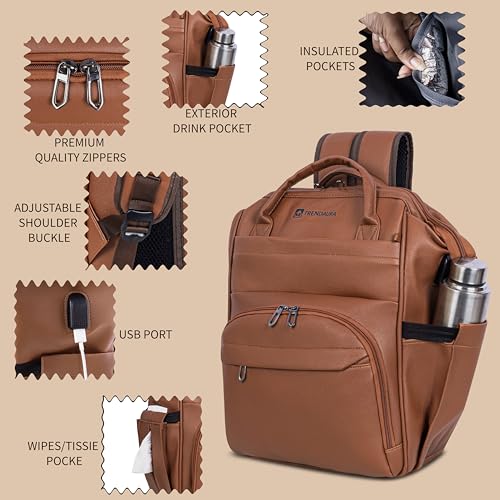 Image of Diaper Bag for Mothers | 30L Waterproof Maternity Bag with Multi Compartments, Insulated Bottle Pockets & Ultra Vegan Leather