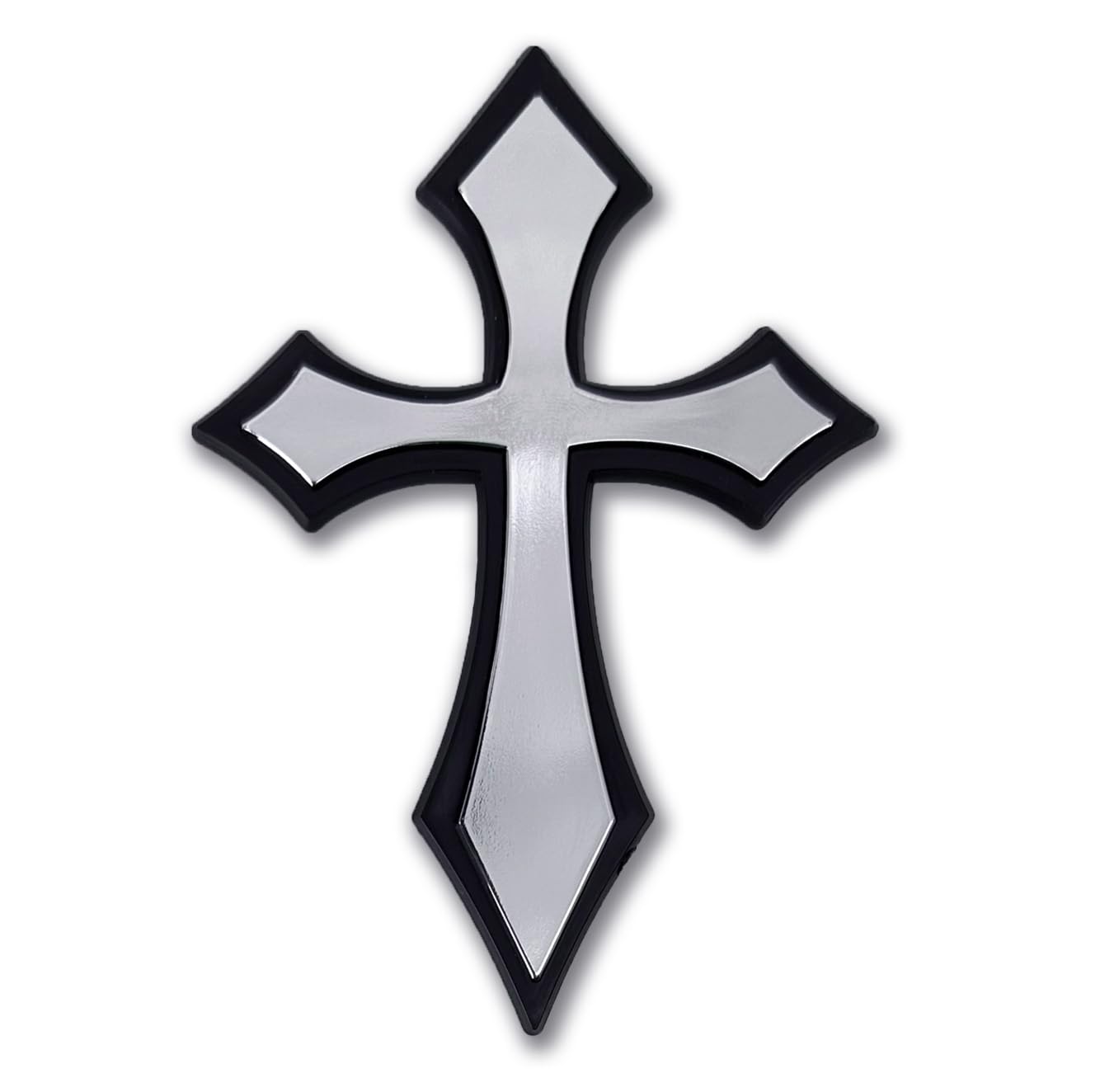 Christian Cross szpiczasty plastikowy chromowany emblemat do samochodów, ciężarówek i wszystkich samochodów, uniwersalne dopasowanie 9,7 cm x 6,9 cm, odporne na warunki atmosferyczne