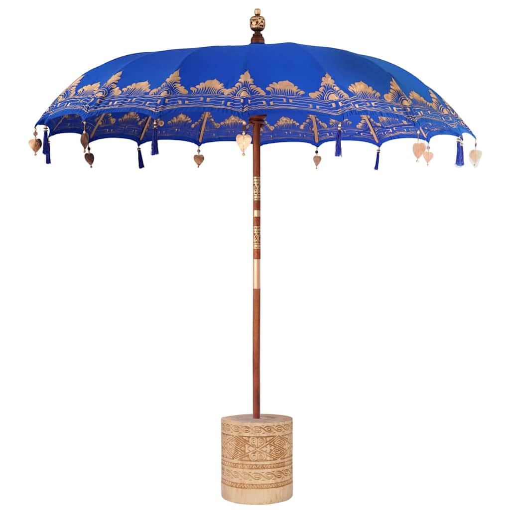 vidaXL Baliński Parasol z Bazą Niebieski 215 x 215 x 260 cm, Okrągły balijski parasol do ogrodu i na taras, cień na zewnątrz, dekoracja patio, tropikalna osłona