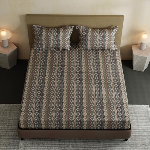 Image of Layers 100% Cotton Bedsheet for Double Size Bed | Lumina Floret Collection | 144 TC Soft & Breathable | Printed with 2 Pillow Covers | Wrinkle Free & Colorfast | 3 Piece Bedding Set - Grey