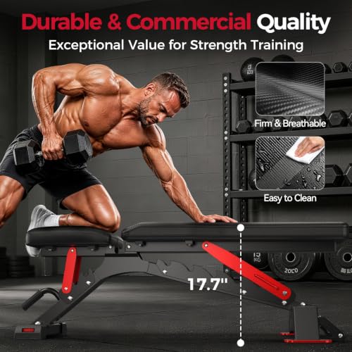 Image of FLYBIRD WB7 Weight Bench, Commercial Grade Adjustable Weight Bench - 1300LBS Workout Bench for Home Gym, Flat Incline Bench Press Heavy Duty Bench with 34'' Extra-Long Backrest and Easy-Roll Wheels