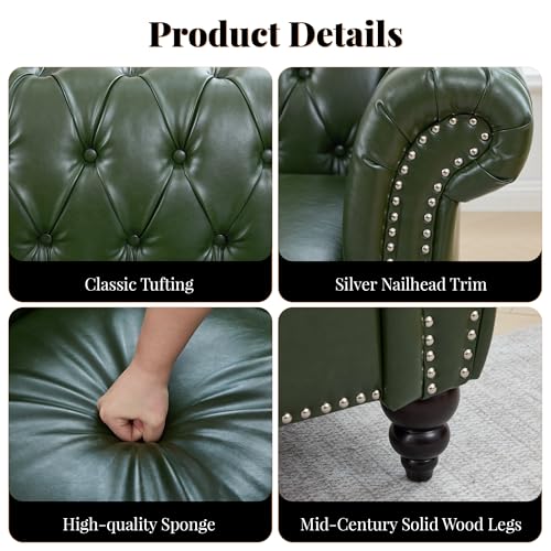 Image of LEVNARY Chesterfield Loveseat, 2 Seater Tufted Couch for Living Room, Classic Button Tufted Upholstered Sofa, Modern Mid-Century PU Leather Loveseat (Green)