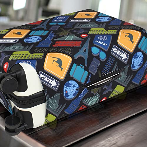 Image of Explore Land Travel Luggage Cover Suitcase Protector Fits 18-32 Inch Luggage, Bon Voyage, XL