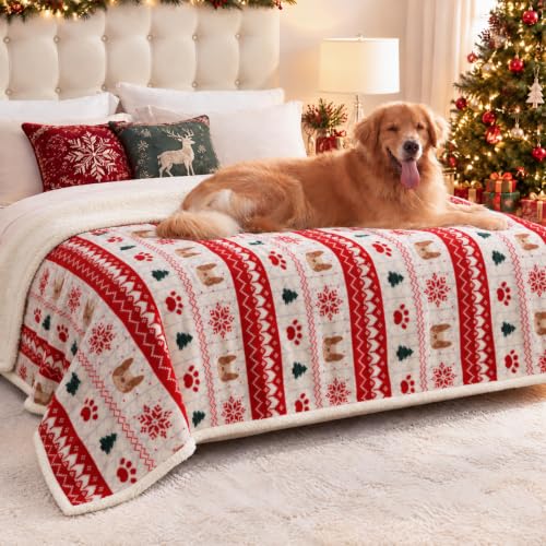Image of Luciphia Waterproof Dog Christmas Blanket Fleece Sherpa Reversible Soft