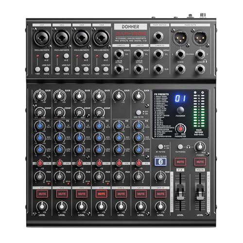 Donner DAM-1000 10-Channel Analog DJ Audio Mixer Sound Board, with 4 Premium LAXY-PRE Microphone, 48V Phantom Power Preamps, BT 5.3, 48kHz 24Bit Sample Rate - image 1